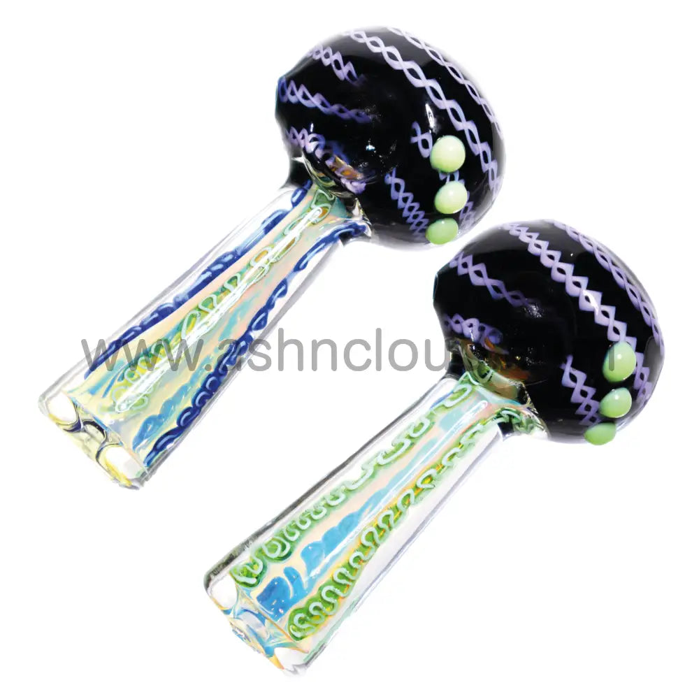 5 Inch Worked Glass Spoon Pipe with Black Bowl