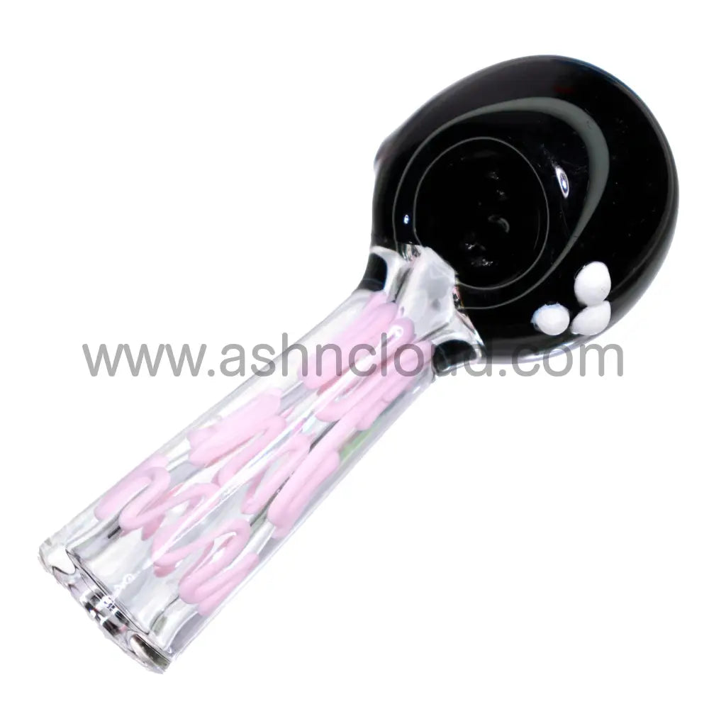 5 In - Black Head Polka Dots Swirl Creazy Body Clear Hand Pipe Spoon