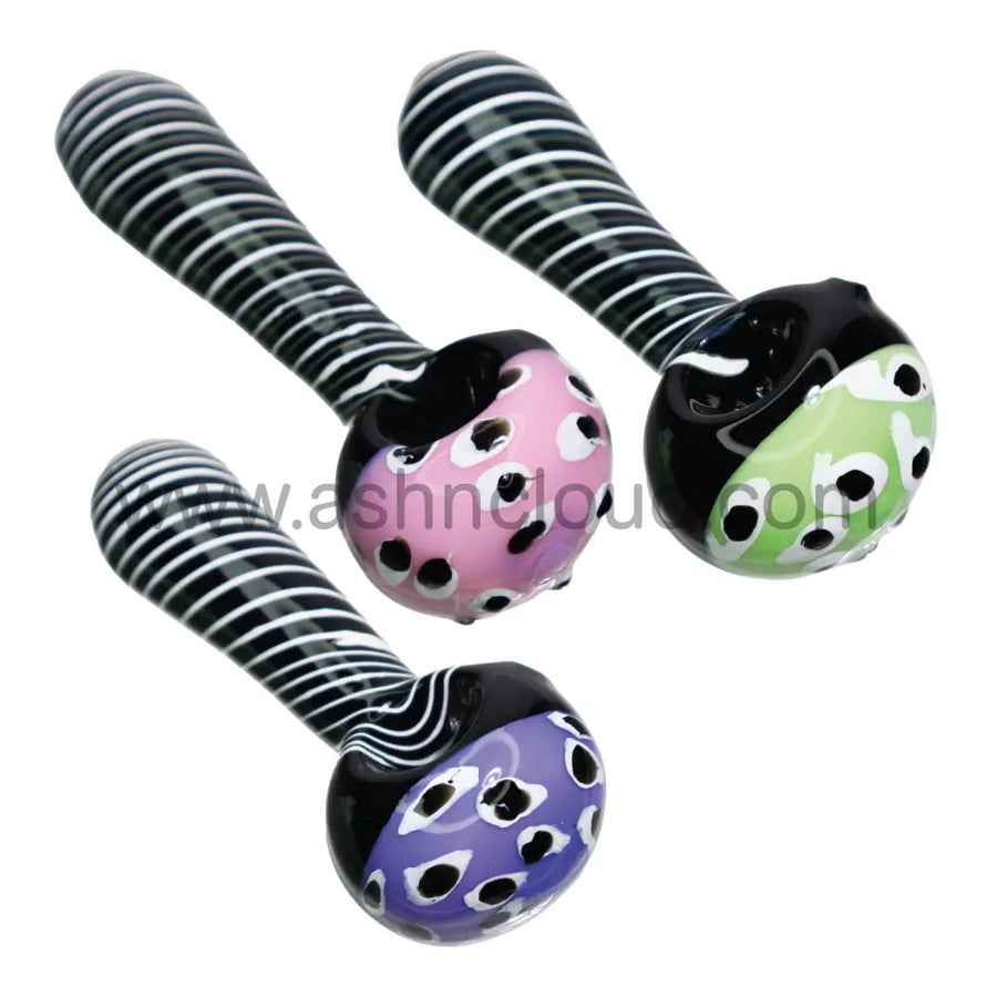 5 Inch Black Swirl Multicolor Polka Dot Glass Spoon Pipe