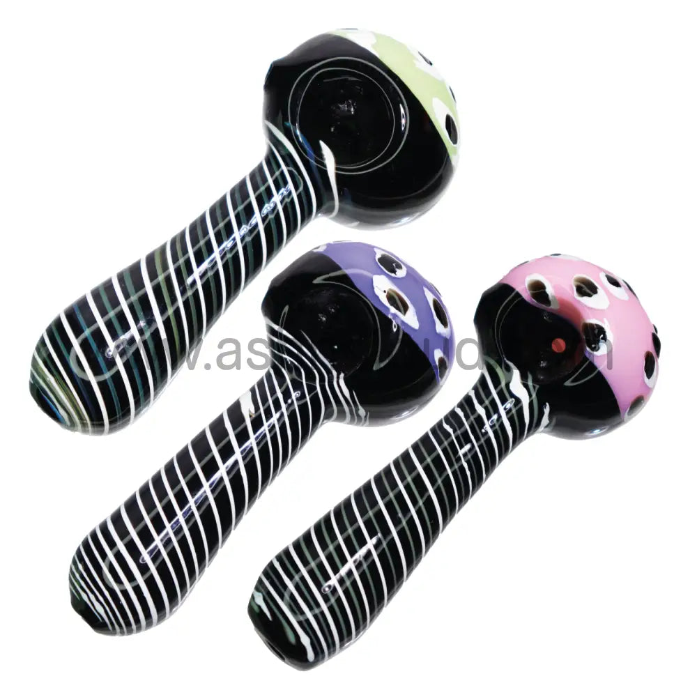 5 In Black Swirl Multicolor Head Polka Dots Hand Pipe Spoon