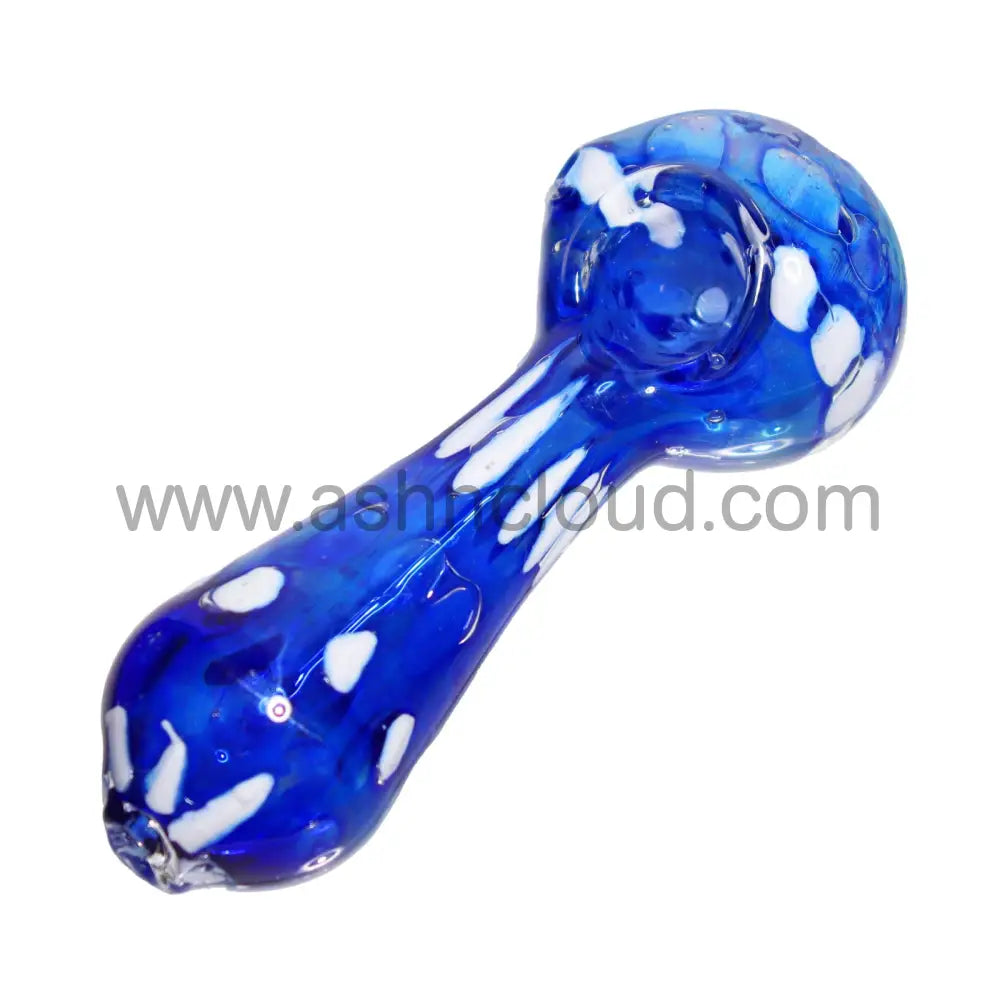 5 In - Blue White Polka Dots Hand Pipe Spoon