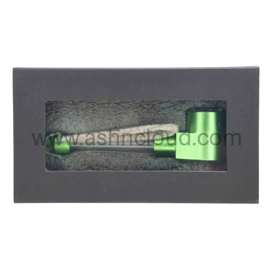 5 Inch Green Metallic Glass Hand Pipe, Boxed