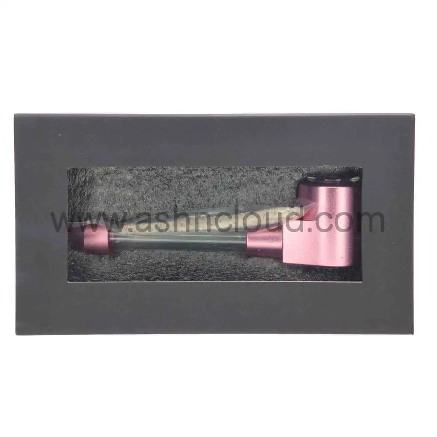 5 Inch Pink Metallic Glass Hand Pipe, Boxed