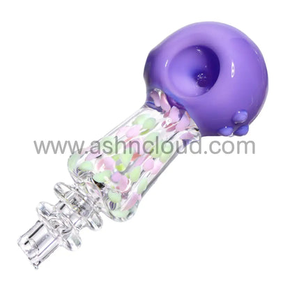 5 In - Clear Handle Polka Dots Slime Head Hand Pipe Spoon