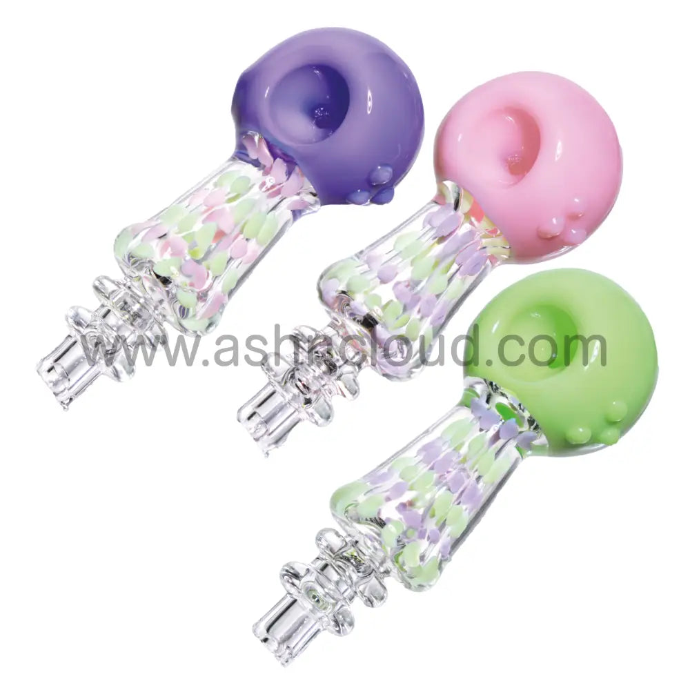 5 In - Clear Handle Polka Dots Slime Head Hand Pipe Spoon