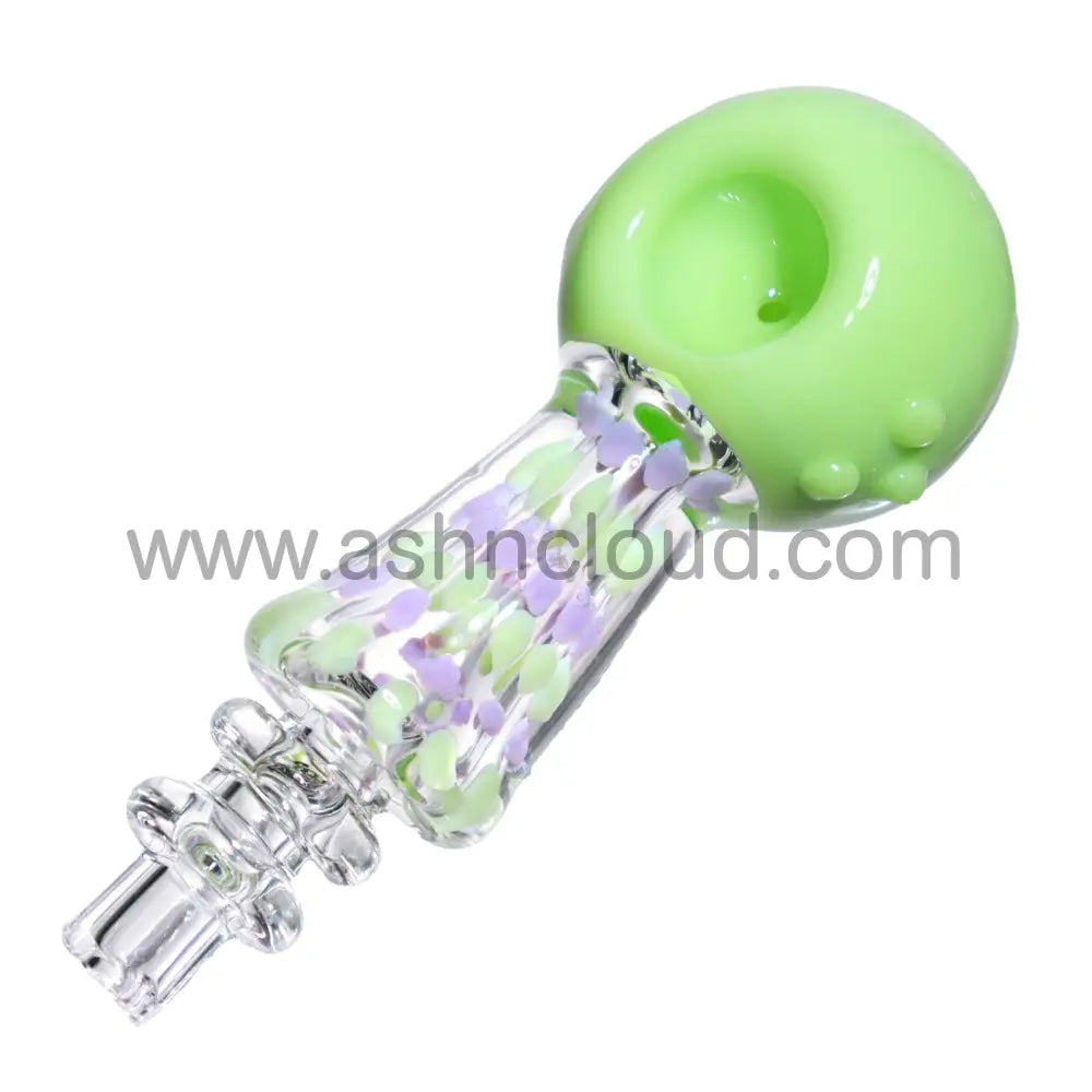 5 In - Clear Handle Polka Dots Slime Head Hand Pipe Spoon