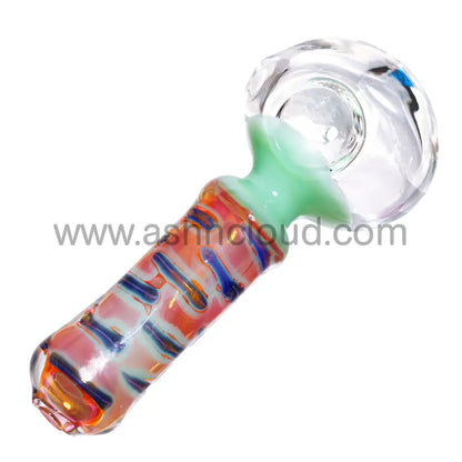 5 In - Clear Head Curvy Streaky Handle Glass Spoon Hand Pipe