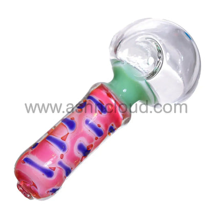 5 In - Clear Head Curvy Streaky Handle Glass Spoon Hand Pipe