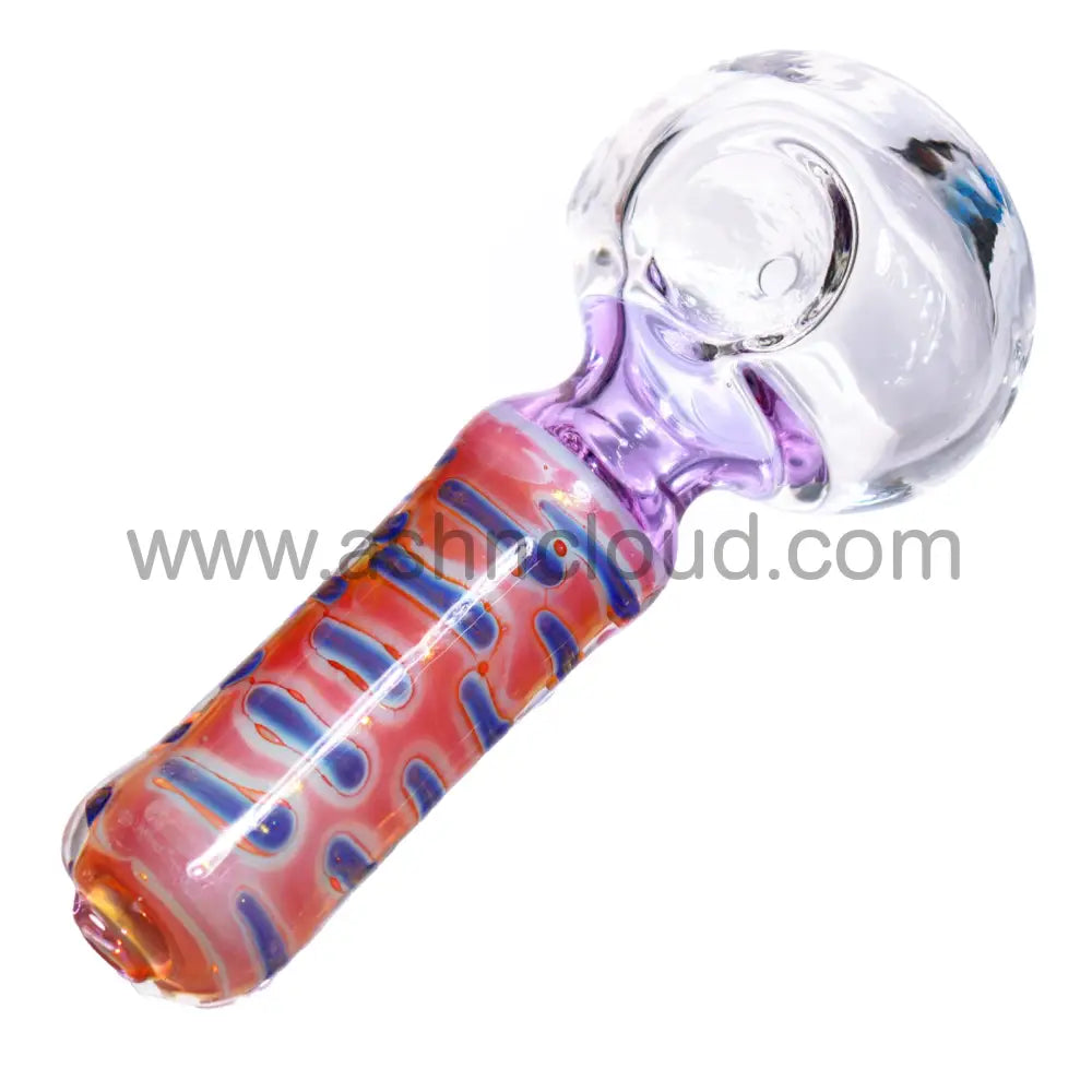 5 In - Clear Head Curvy Streaky Handle Glass Spoon Hand Pipe