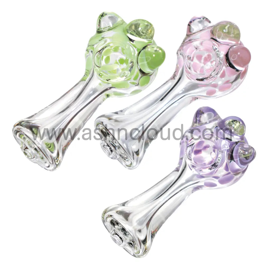 5 Inch Clear Glass Spoon Pipe, Raised Color Dots
