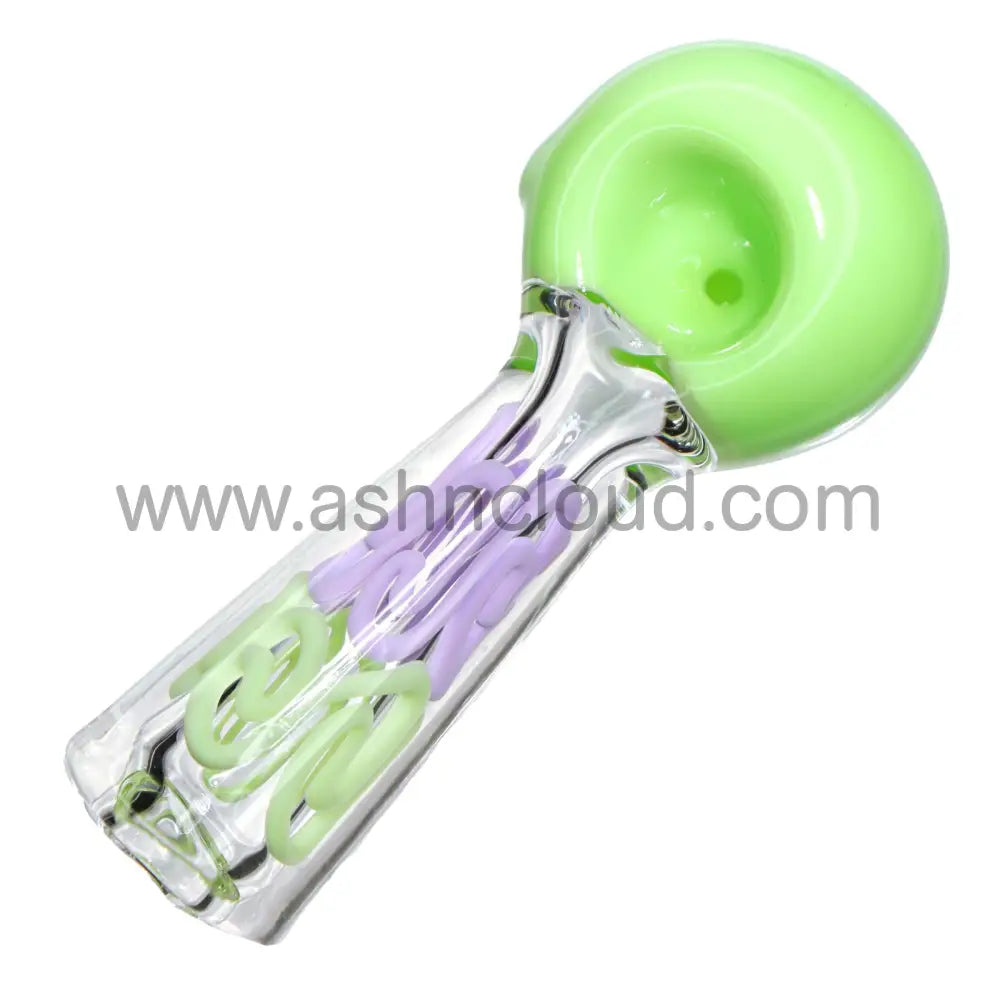 5 In - Color Head Slime Swirl Body Clear Fancy Glass Hand Pipe Spoon