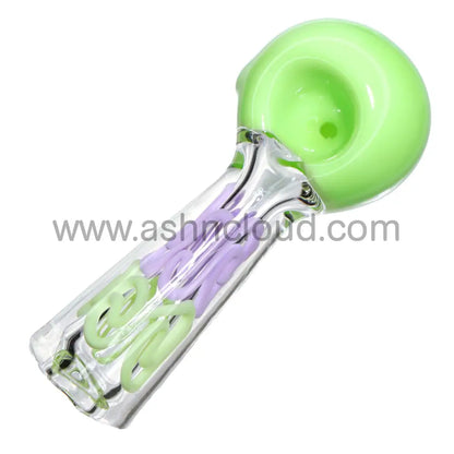 5 In - Color Head Slime Swirl Body Clear Fancy Glass Hand Pipe Spoon