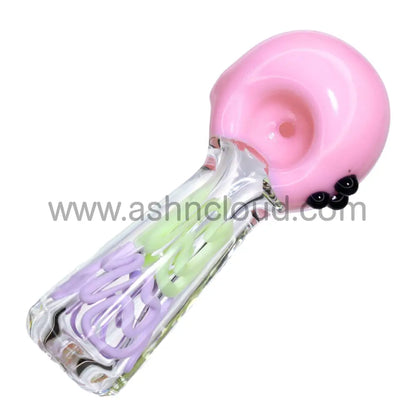 5 In - Color Head Slime Swirl Body Clear Fancy Glass Hand Pipe Spoon