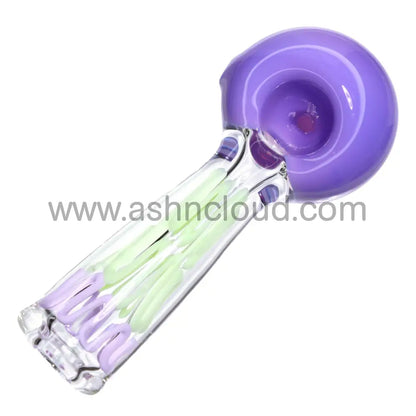 5 In - Color Head Slime Swirl Body Clear Fancy Glass Hand Pipe Spoon