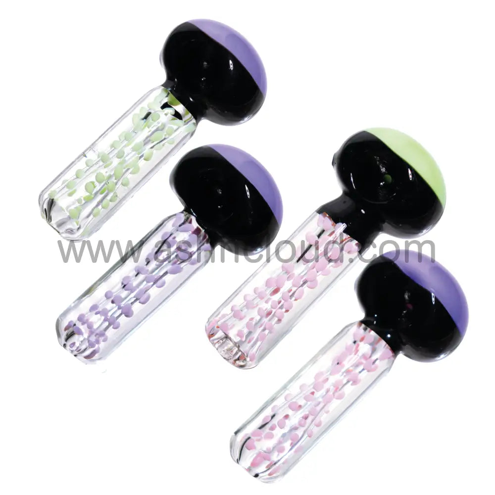 5 In - Cylinder Polka Dots Clear Multicolor Hand Pipe Spoon