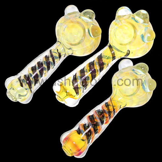 5 in - Dicro Swirl Golden Dots Glass Hand Pipe Spoon