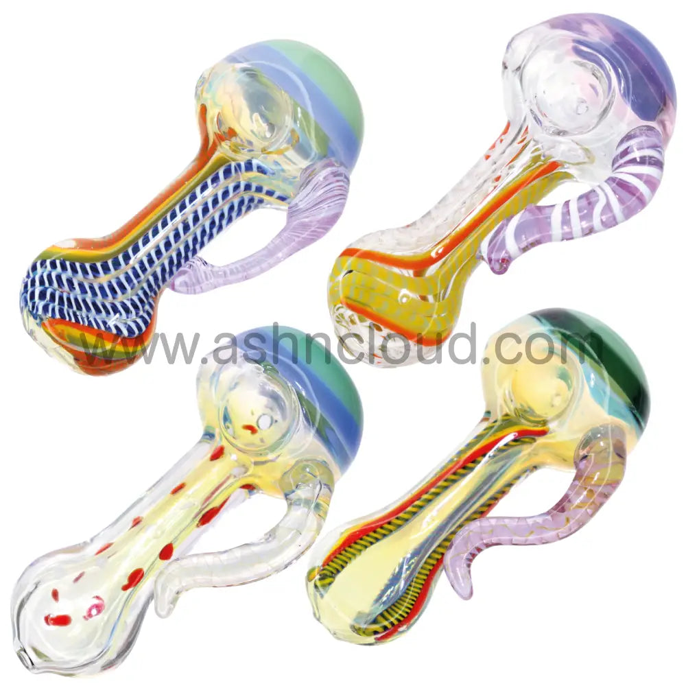 5 In - Exotic Horn Twisted Glass Hand Pipe Spoon