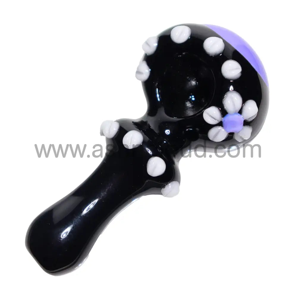5 In - Fancy Black Polka Dots Colored Head Spoon Hand Pipe