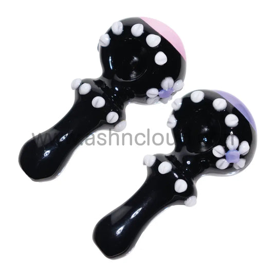 5 In - Fancy Black Polka Dots Colored Head Spoon Hand Pipe