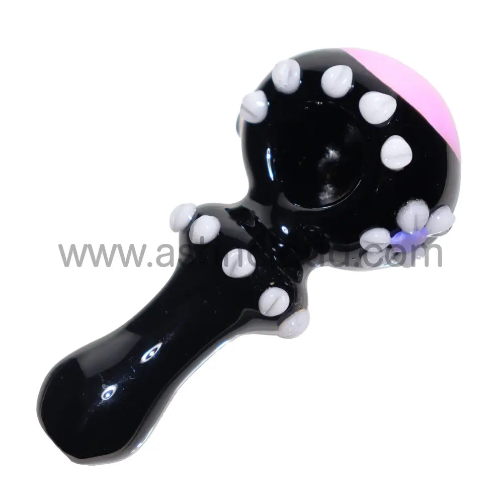 5 In - Fancy Black Polka Dots Colored Head Spoon Hand Pipe