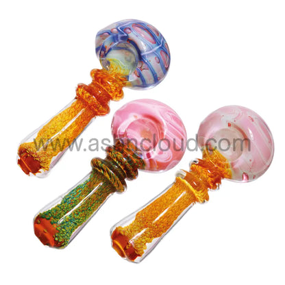 5 In - Fancy Color Implosion Multidesign Glass Hand Pipe Spoon