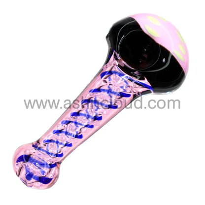 5 In - Fancy Doted Head Glass Twisted Pink Hand Pipe Spoon