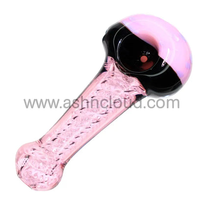 5 In - Fancy Doted Head Glass Twisted Pink Hand Pipe Spoon