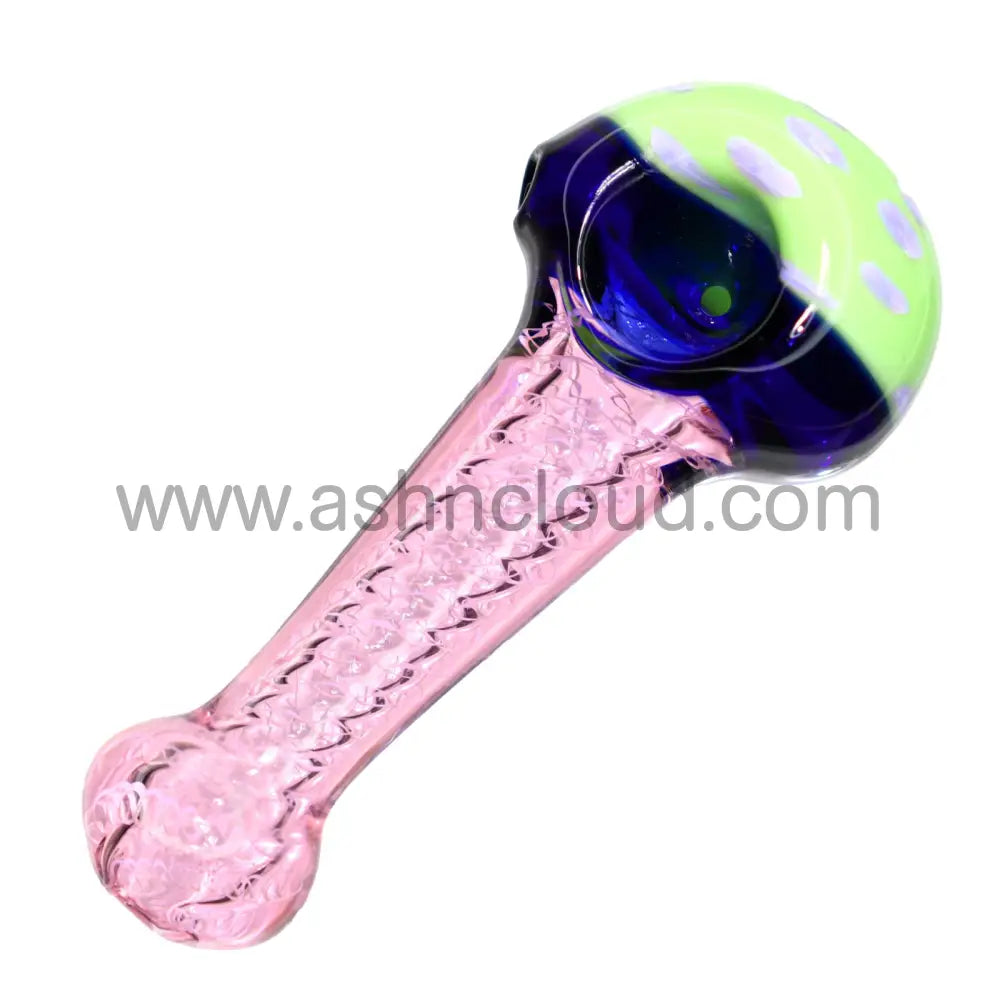 5 In - Fancy Doted Head Glass Twisted Pink Hand Pipe Spoon