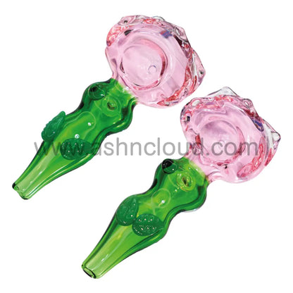 5 In - Fancy Flower Pink Hand Pipe Spoon Glass