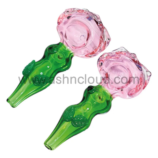 5 In - Fancy Flower Pink Hand Pipe Spoon Glass