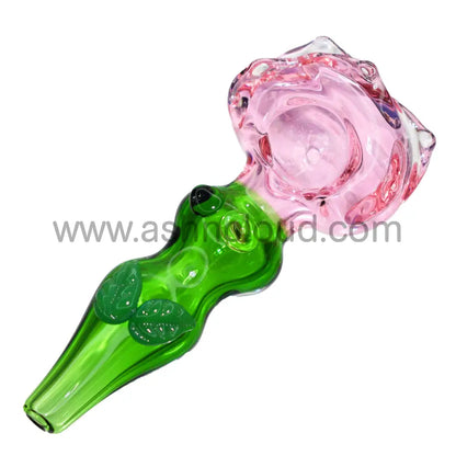 5 In - Fancy Flower Pink Hand Pipe Spoon Glass