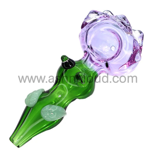 5 In - Fancy Flower Purple Hand Pipe Spoon Glass