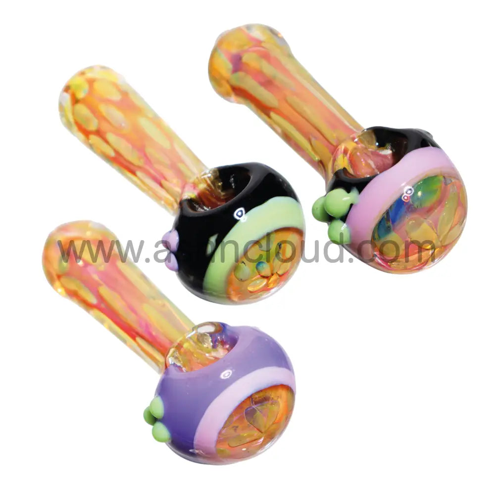 5 In - Fancy Honeycomb Gold Multicolor Head Hand Pipe Spoon