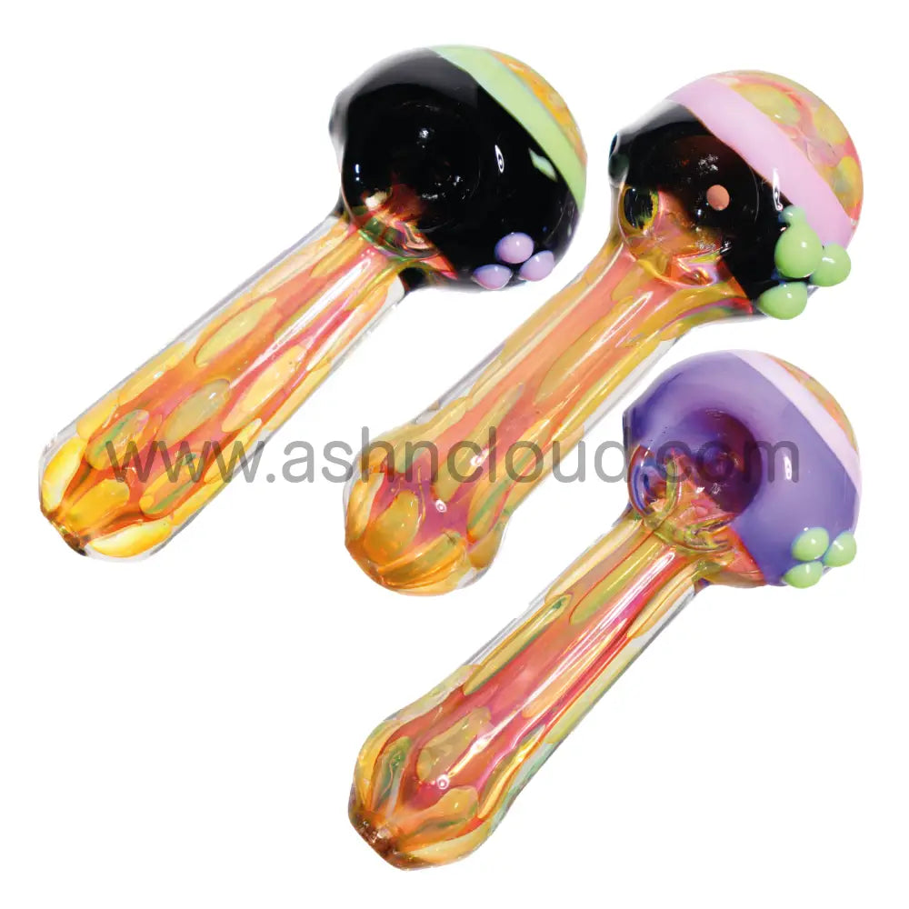 5 In - Fancy Honeycomb Gold Multicolor Head Hand Pipe Spoon