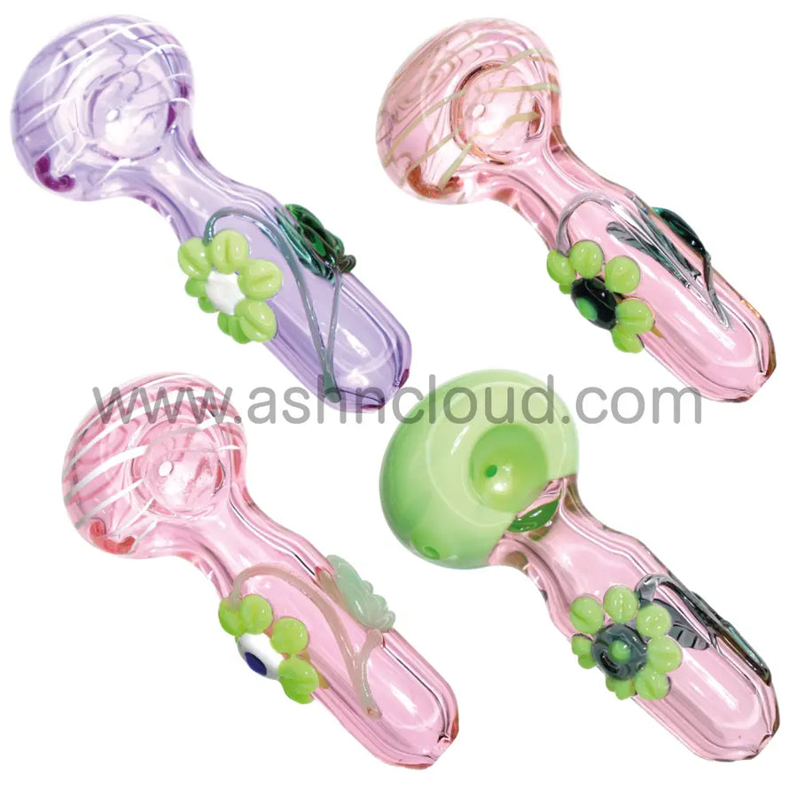 5.5 Inch Pastel Swirl Glass Hand Pipe with Flower
