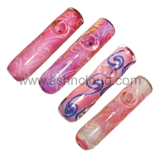5 In - Fancy Pink Worm Patterns Hand Pipe Glass Spoon