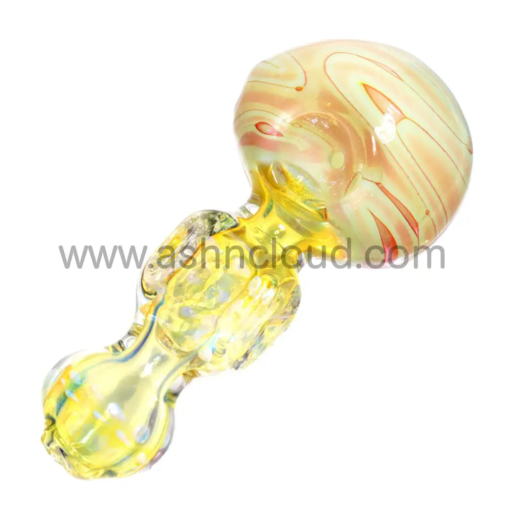 5 In - Fancy Polka Dots Handle Multicolor Milky Head Hand Pipe Spoon