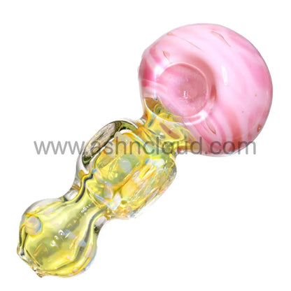 5 In - Fancy Polka Dots Handle Multicolor Milky Head Hand Pipe Spoon