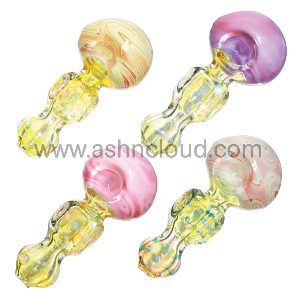 5 In - Fancy Polka Dots Handle Multicolor Milky Head Hand Pipe Spoon