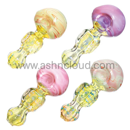 5 In - Fancy Polka Dots Handle Multicolor Milky Head Hand Pipe Spoon