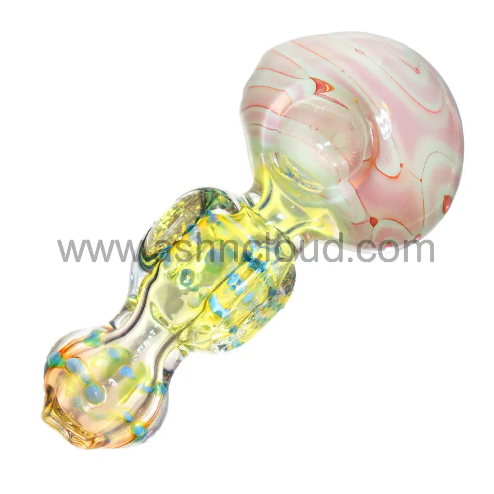 5 In - Fancy Polka Dots Handle Multicolor Milky Head Hand Pipe Spoon