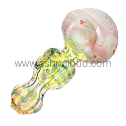 5 In - Fancy Polka Dots Handle Multicolor Milky Head Hand Pipe Spoon