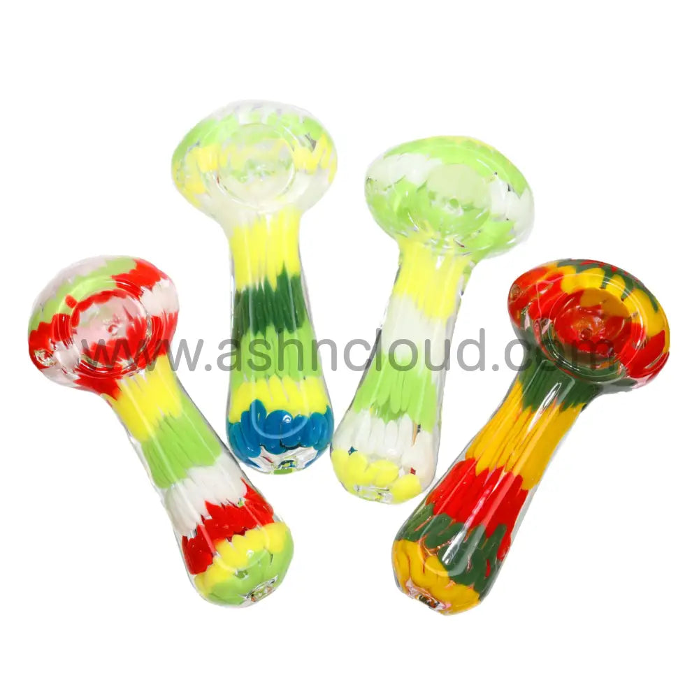 5 In - Fancy Rasta Mix Colors Glass Hand Pipe Spoon