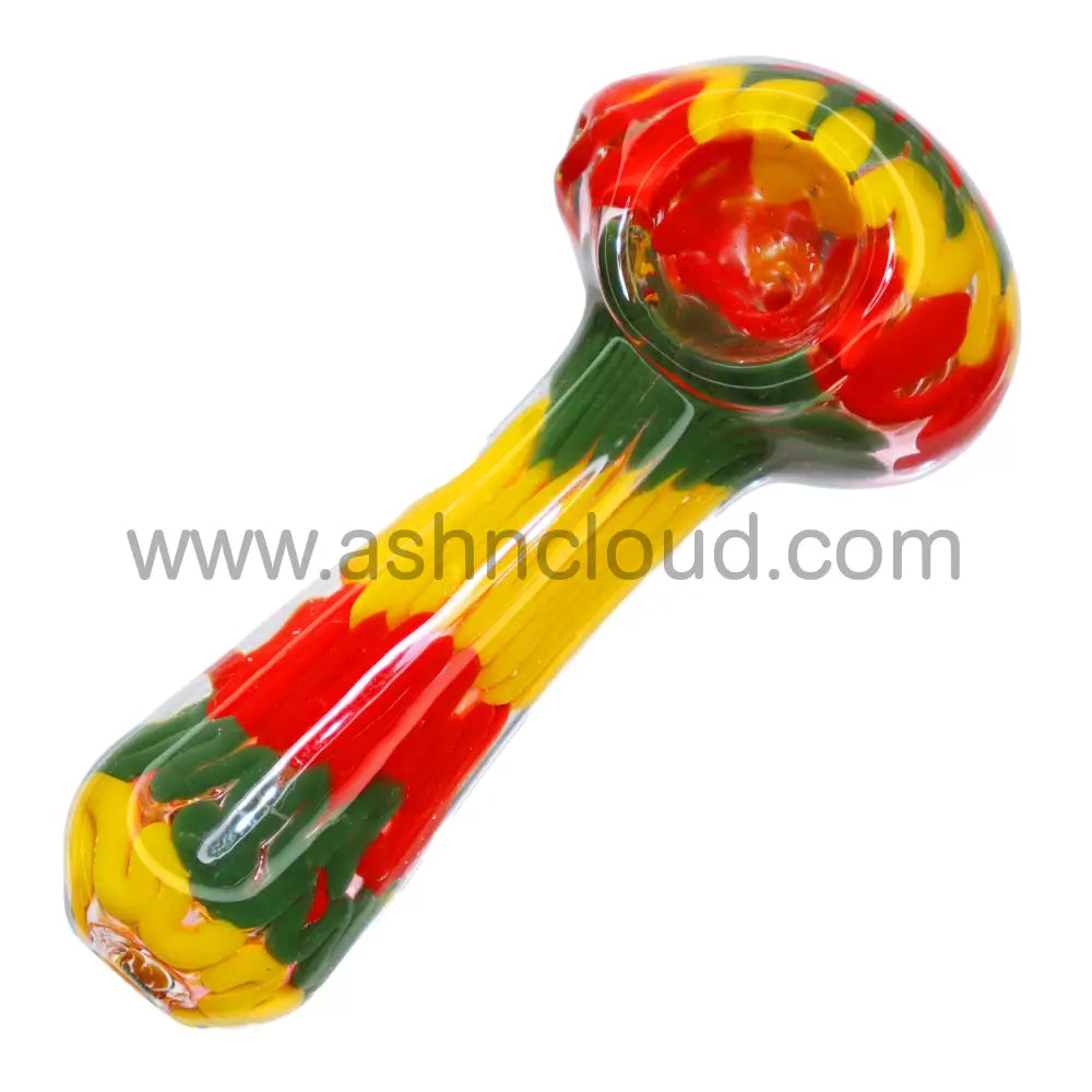 5 In - Fancy Rasta Mix Colors Glass Hand Pipe Spoon