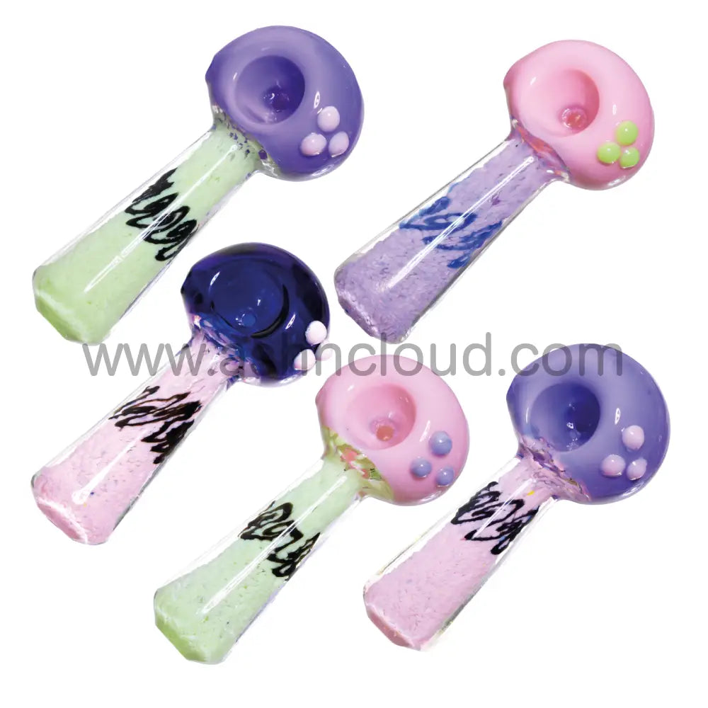 5 In - Fancy Slime Colors Doted Black Sign Hand Pipe Spoon