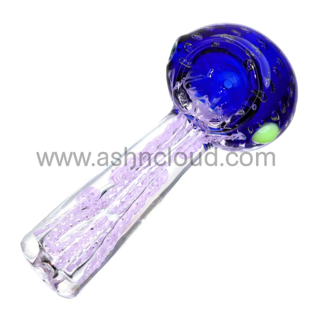 5 In - Fancy Tails Clear Body Head Doted Hand Pipe Spoon