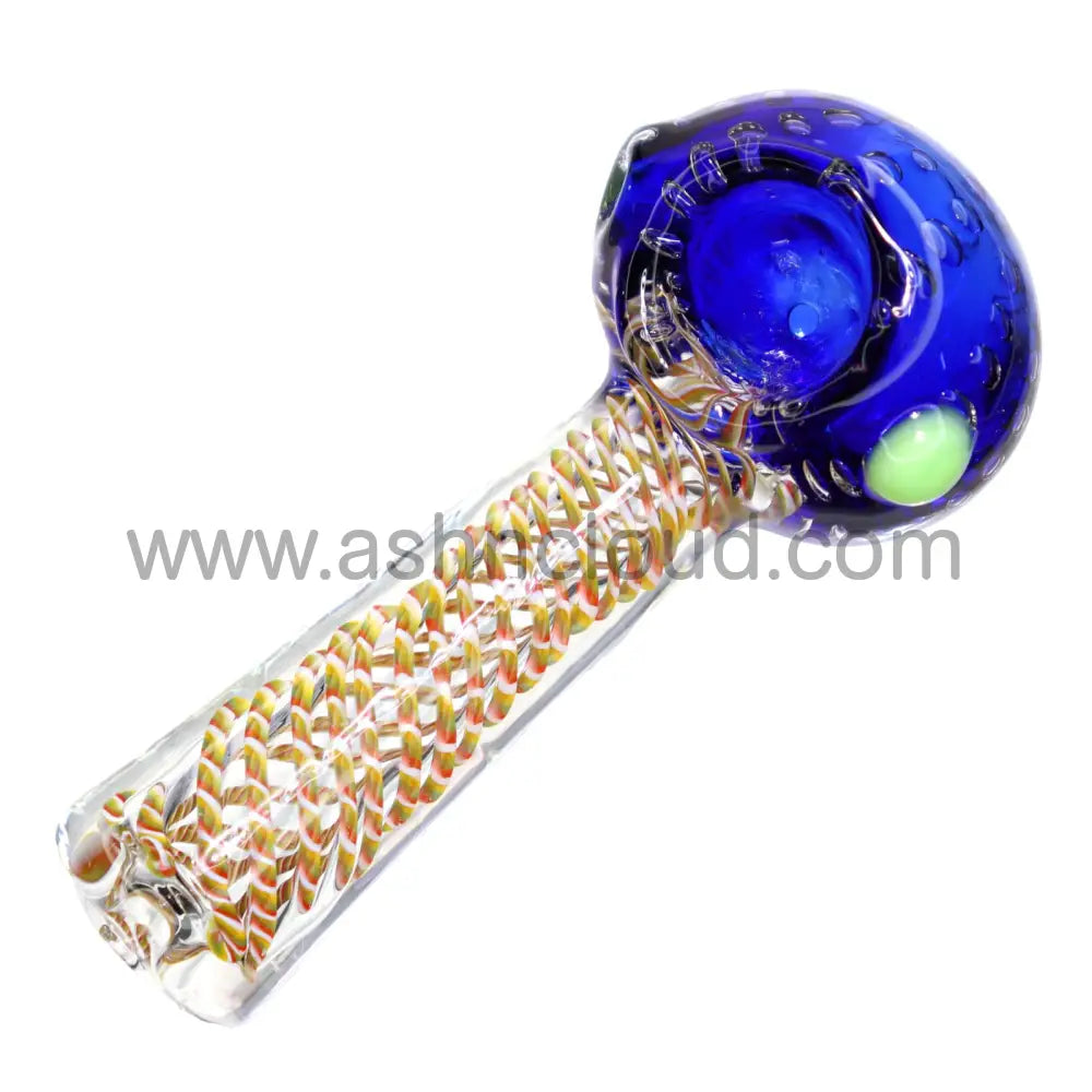 5 In - Fancy Tails Clear Body Head Doted Hand Pipe Spoon