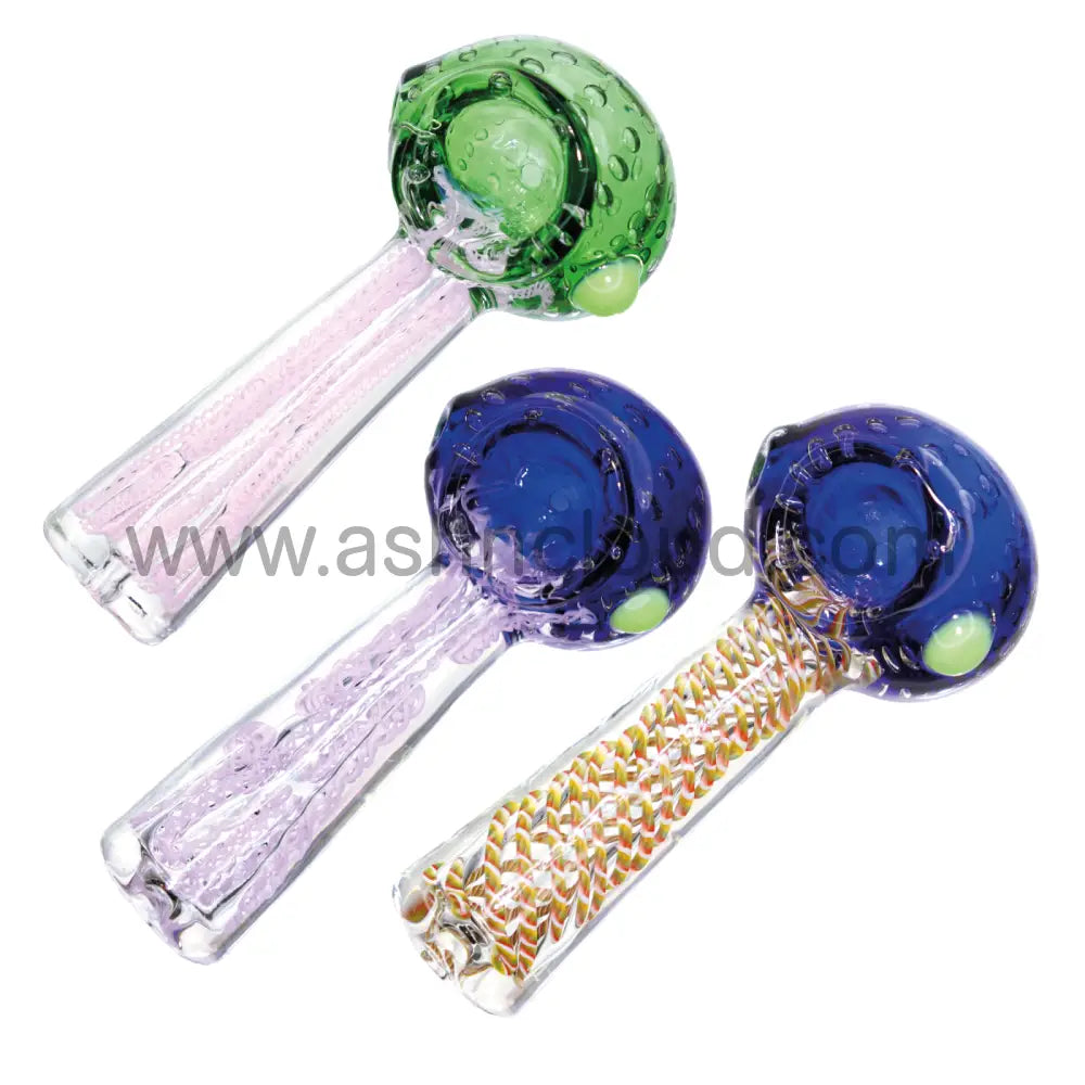 5 In - Fancy Tails Clear Body Head Doted Hand Pipe Spoon