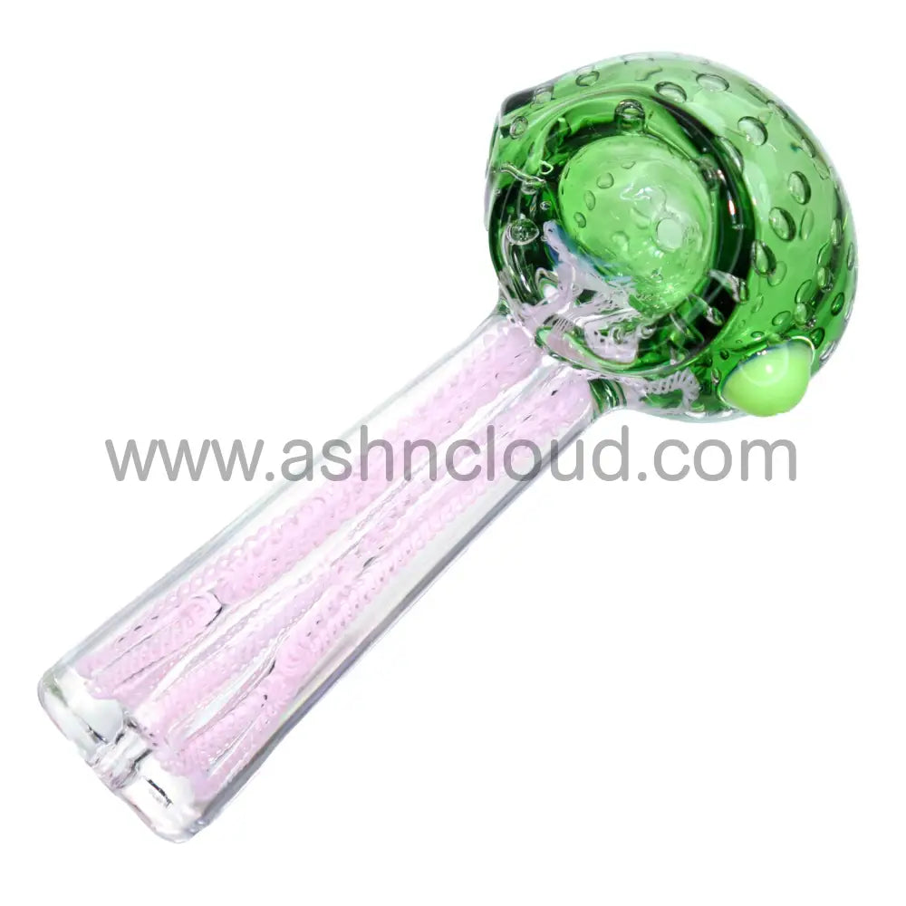 5 In - Fancy Tails Clear Body Head Doted Hand Pipe Spoon