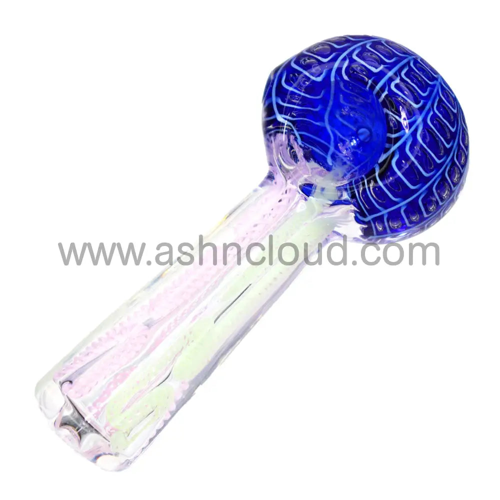 5 In - Fancy Tails Spiderweb Blue Hand Pipe Spoon